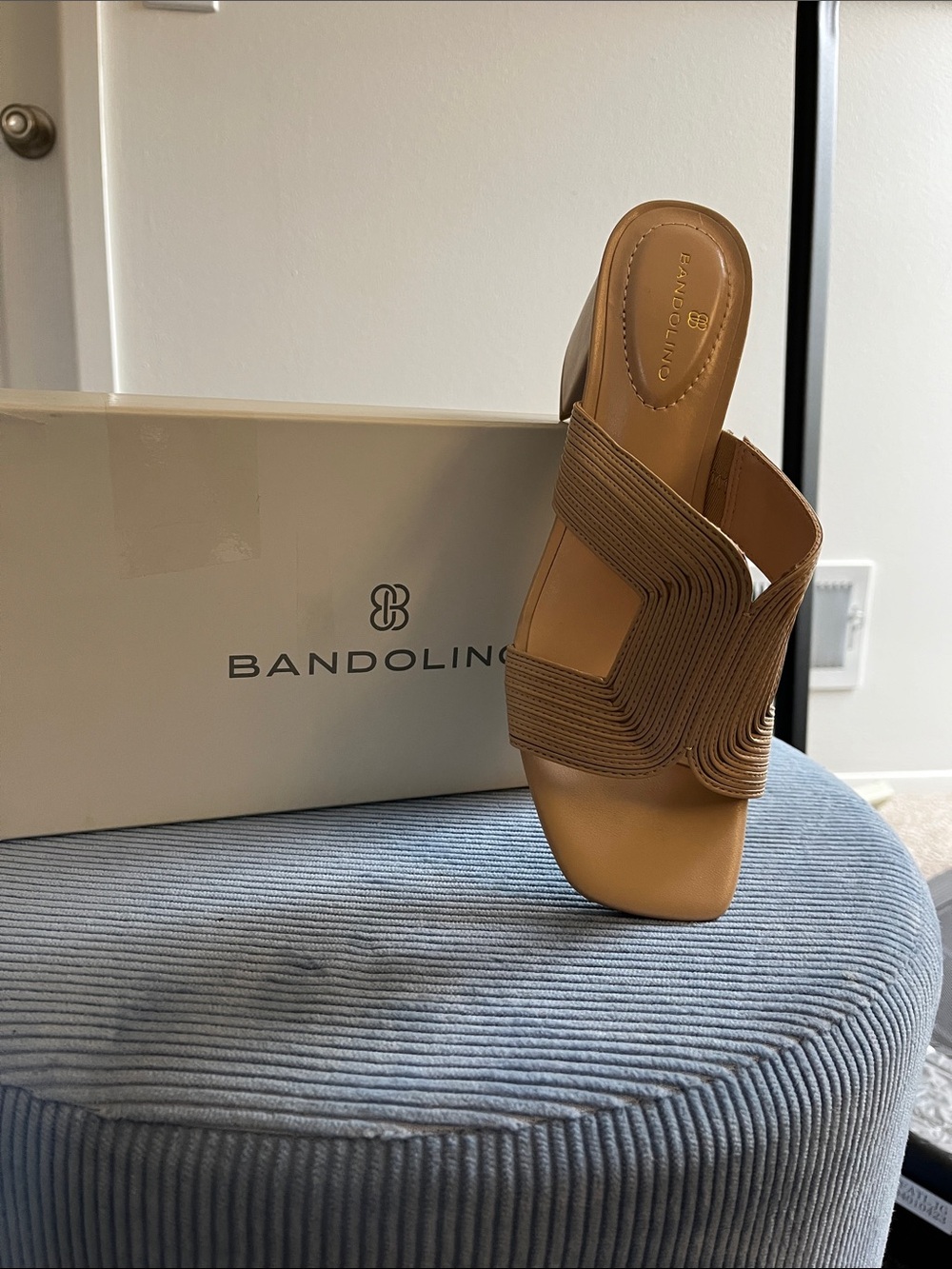 Bandolino Brown Woven Strap Slide Mules